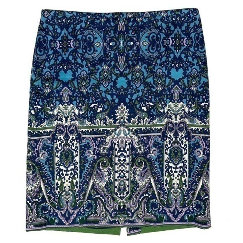 Talbots Blue Paisley Pencil Skirt Women’s 10 Cotton Blend Office Boho Colorful